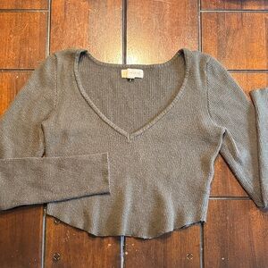 V-Neck Ribbed Knit Sweater